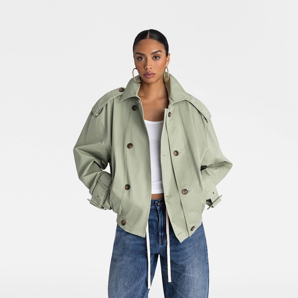KBB by Kahlana Sage Green Canvas Utility Bomber Jacket Size S NWT